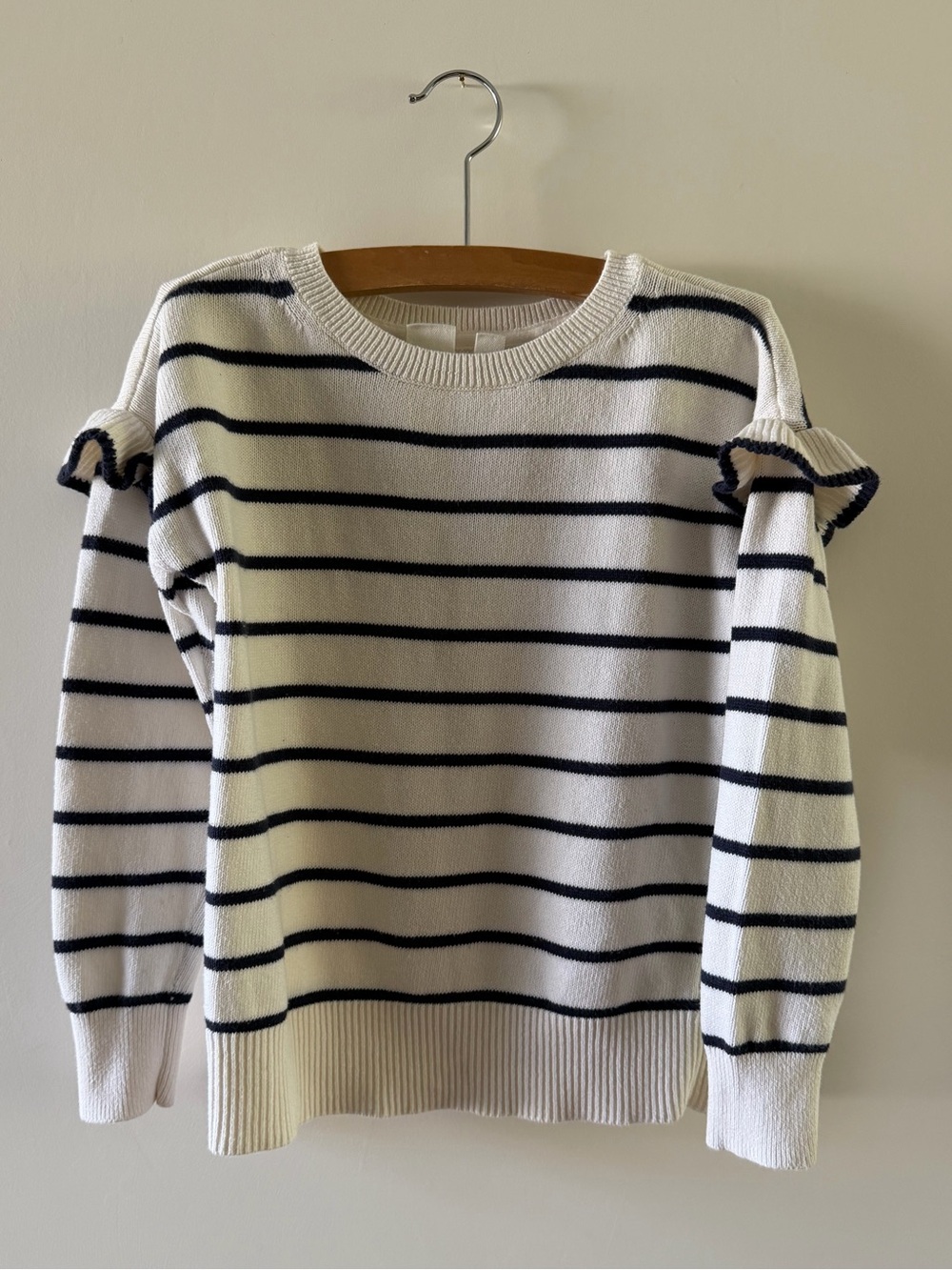 Gap Kids Girls 6-7 Navy White Stripe Ruffle Cotton Sweater